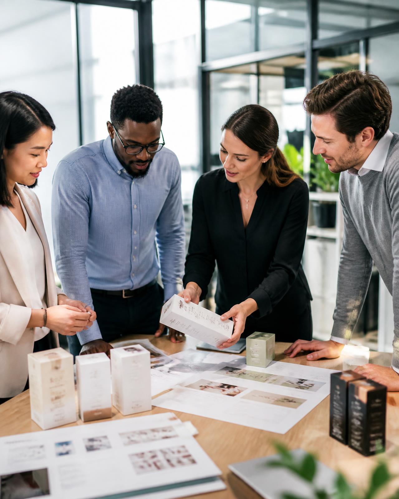 Xandrel Group team reviewing premium product packaging